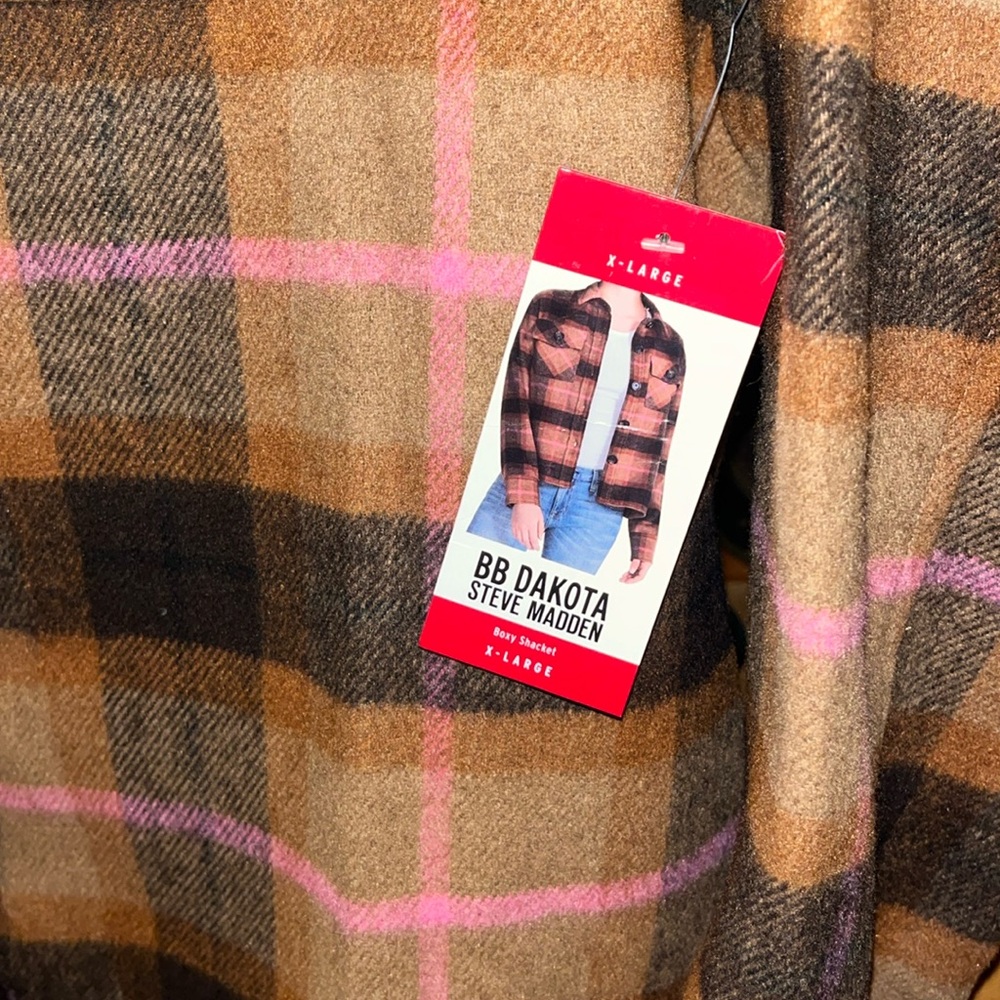 BB Dakota Steve Madden Cashew Plaid Boxy Shacket - Picture 5 of 5